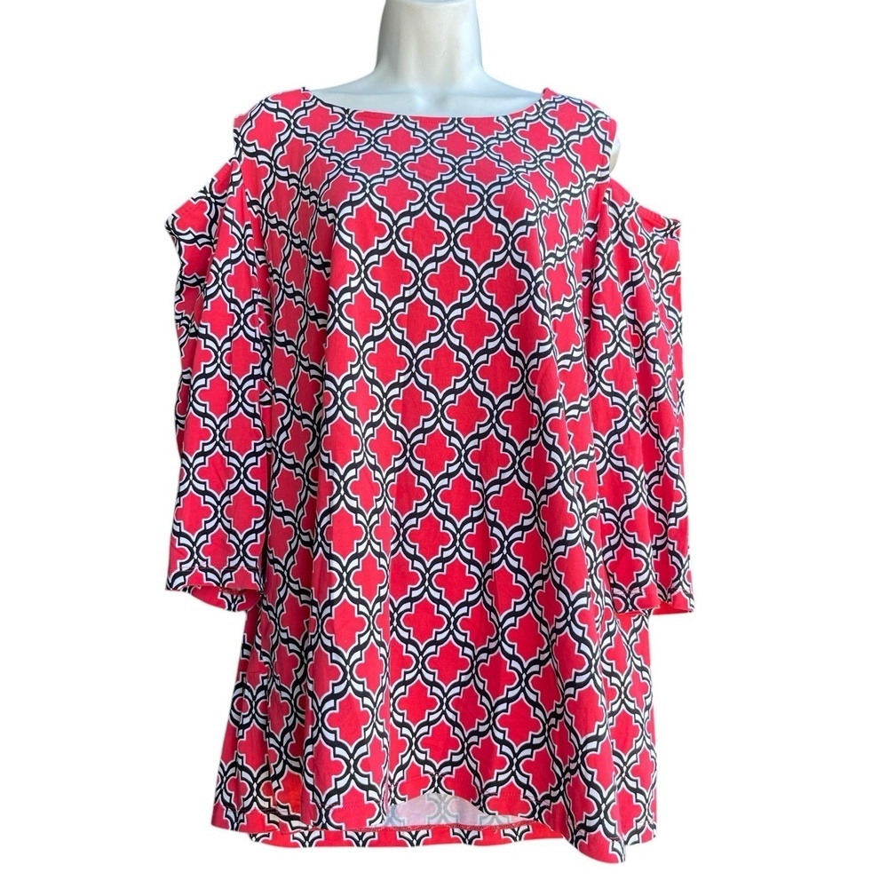 Susan Graver Weekend Cotton Modal Tunic Top 1X Cold-Shoulder 3/4 Sleeves Blouse